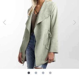 Faux Suede Flyaway Trench Jacket